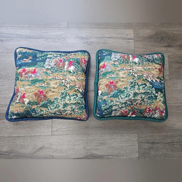 Handmade Equestrian Accent Pillows Set Of 2 Horse Deer Dogs Cabin Farmhouse - Picture 4 of 8